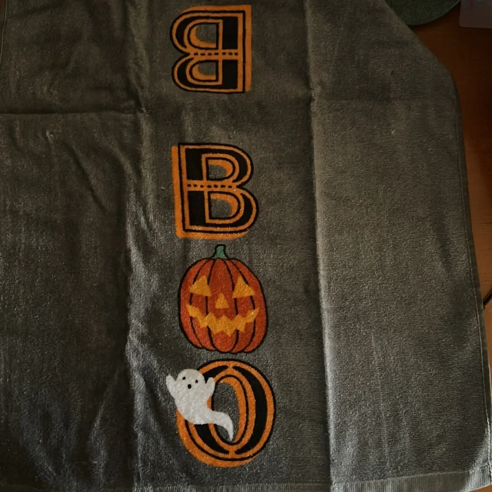 Halloween Gray Kitchen Towel with Pumpkin and Ghost